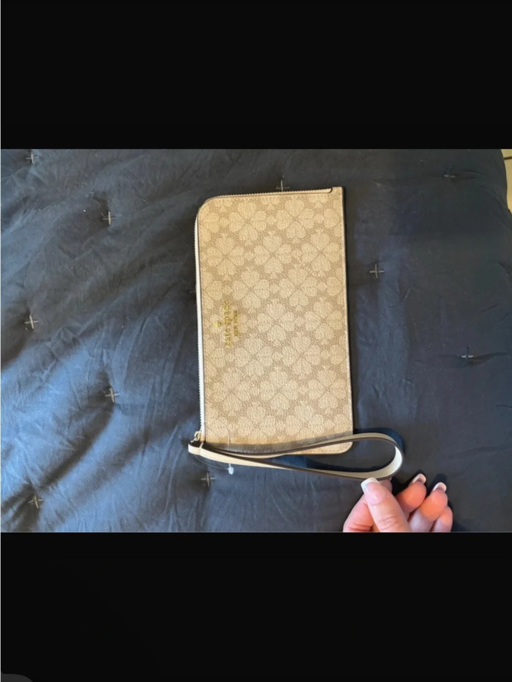 kate spade Floral Logo Cosmetic Pouch in Beige and Light Taupe